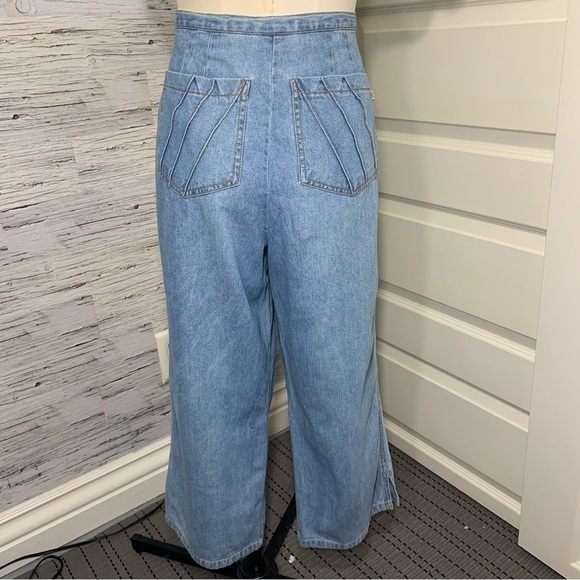 VINTAGE 90's High Waisted Blue Light Wash Cropped Jeans Wide Leg Side Zip Sz 10 - Picture 8 of 16